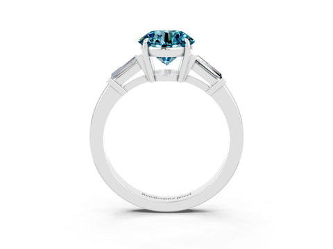 White gold Round Cut Cut Diamond Ring with Tapered Baguette Side Stones in Four-Prong Setting_3