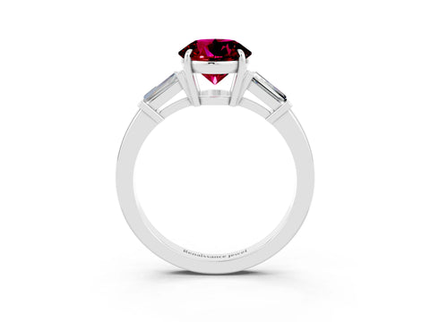 White gold Round Cut Cut Diamond Ring with Tapered Baguette Side Stones in Four-Prong Setting_3