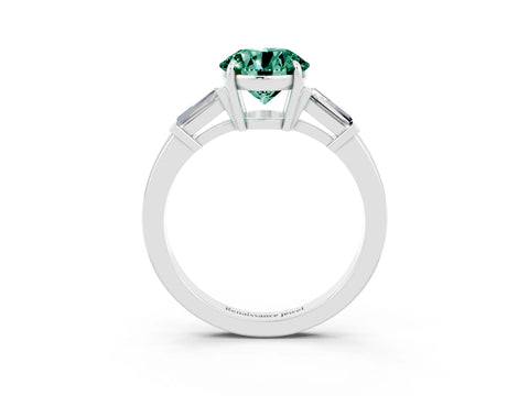 White gold Round Cut Cut Diamond Ring with Tapered Baguette Side Stones in Four-Prong Setting_3