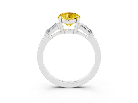 White gold Round Cut Cut Diamond Ring with Tapered Baguette Side Stones in Four-Prong Setting_3