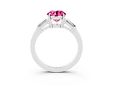 White gold Round Cut Cut Diamond Ring with Tapered Baguette Side Stones in Four-Prong Setting_3