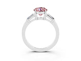 White gold Round Cut Cut Diamond Ring with Tapered Baguette Side Stones in Four-Prong Setting_3