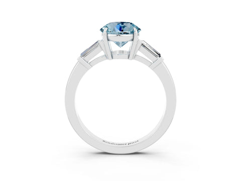 White gold Round Cut Cut Diamond Ring with Tapered Baguette Side Stones in Four-Prong Setting_3