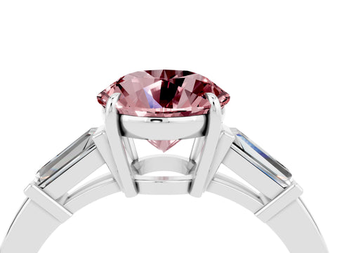 White gold Round Cut Cut Diamond Ring with Tapered Baguette Side Stones in Four-Prong Setting_4