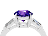 White gold Round Cut Cut Diamond Ring with Tapered Baguette Side Stones in Four-Prong Setting_4