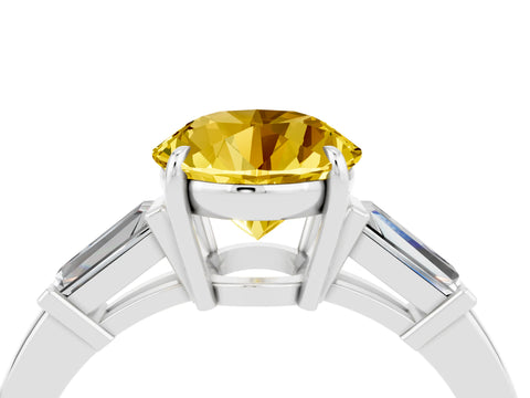White gold Round Cut Cut Diamond Ring with Tapered Baguette Side Stones in Four-Prong Setting_4