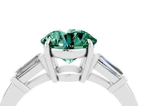 White gold Round Cut Cut Diamond Ring with Tapered Baguette Side Stones in Four-Prong Setting_4