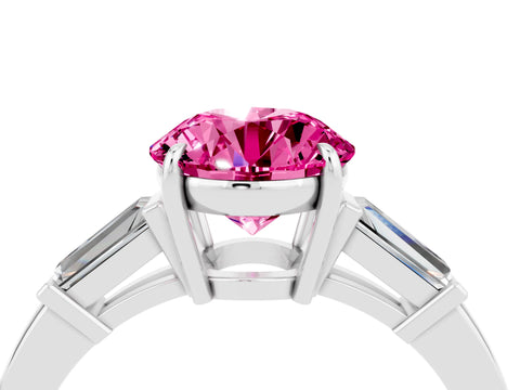 White gold Round Cut Cut Diamond Ring with Tapered Baguette Side Stones in Four-Prong Setting_4