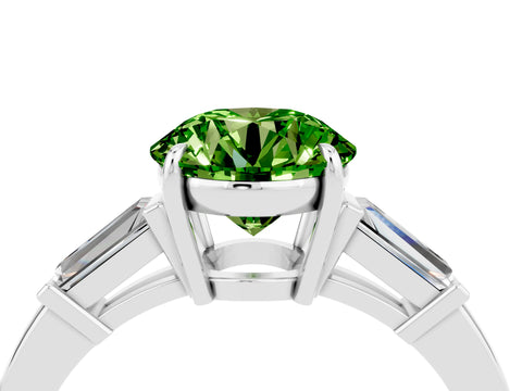 White gold Round Cut Cut Diamond Ring with Tapered Baguette Side Stones in Four-Prong Setting_4