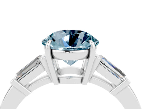 White gold Round Cut Cut Diamond Ring with Tapered Baguette Side Stones in Four-Prong Setting_4