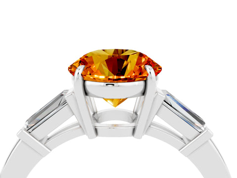 White gold Round Cut Cut Diamond Ring with Tapered Baguette Side Stones in Four-Prong Setting_4