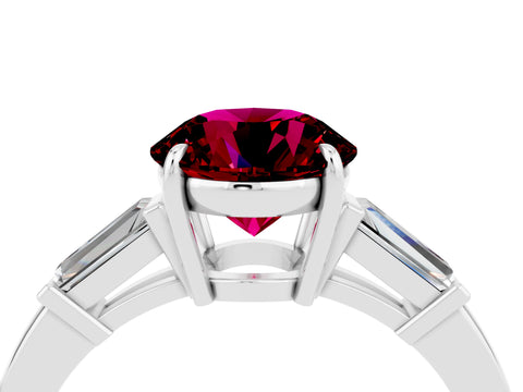 White gold Round Cut Cut Diamond Ring with Tapered Baguette Side Stones in Four-Prong Setting_4