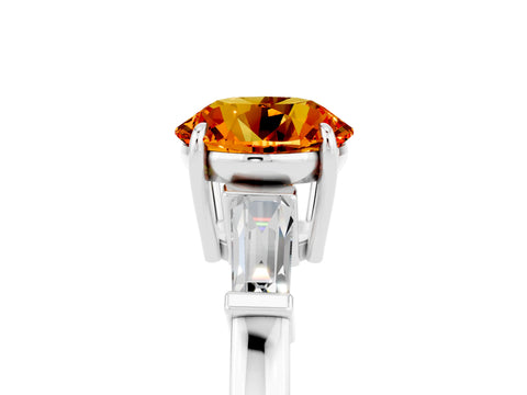 White gold Round Cut Cut Diamond Ring with Tapered Baguette Side Stones in Four-Prong Setting_5