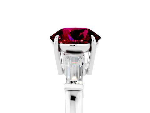 White gold Round Cut Cut Diamond Ring with Tapered Baguette Side Stones in Four-Prong Setting_5