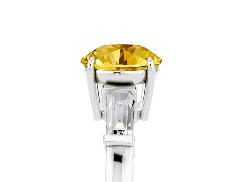 White gold Round Cut Cut Diamond Ring with Tapered Baguette Side Stones in Four-Prong Setting_5