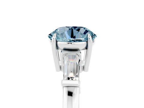 White gold Round Cut Cut Diamond Ring with Tapered Baguette Side Stones in Four-Prong Setting_5