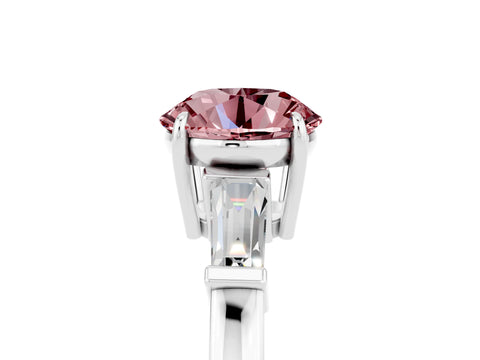 White gold Round Cut Cut Diamond Ring with Tapered Baguette Side Stones in Four-Prong Setting_5