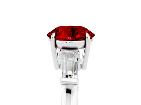 White gold Round Cut Cut Diamond Ring with Tapered Baguette Side Stones in Four-Prong Setting_5