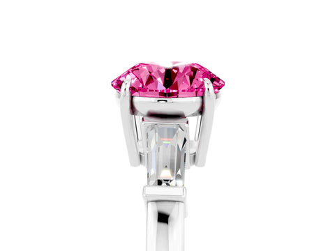 White gold Round Cut Cut Diamond Ring with Tapered Baguette Side Stones in Four-Prong Setting_5