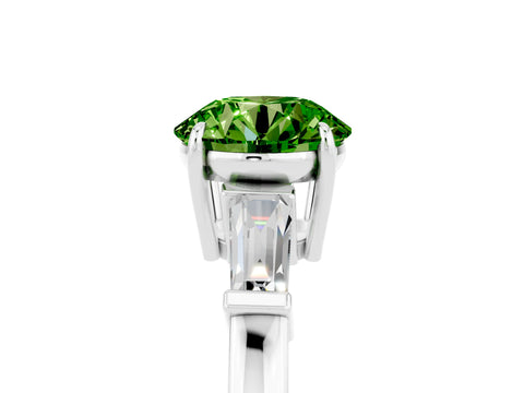White gold Round Cut Cut Diamond Ring with Tapered Baguette Side Stones in Four-Prong Setting_5
