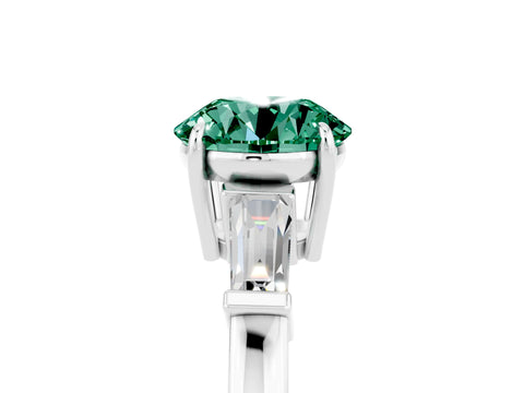 White gold Round Cut Cut Diamond Ring with Tapered Baguette Side Stones in Four-Prong Setting_5