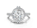 White gold Round Cut Cut Diamond Sunburst Halo Engagement Ring with Pavé Band_87