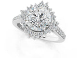 White gold Round Cut Cut Diamond Sunburst Halo Engagement Ring with Pavé Band_88