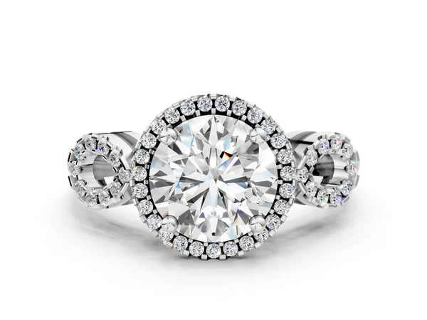 White Gold Princess Cut Pave Infinity Halo Engagement Ring Setting