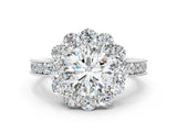 White gold Round Cut Cut Halo Diamond Pavé Engagement Ring with Milgrain Detailing_141