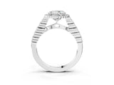 White gold Round Cut Cut Halo Pavé Solitaire Ring with Milgrain Band_10