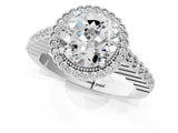 White gold Round Cut Cut Halo Pavé Solitaire Ring with Milgrain Band_8