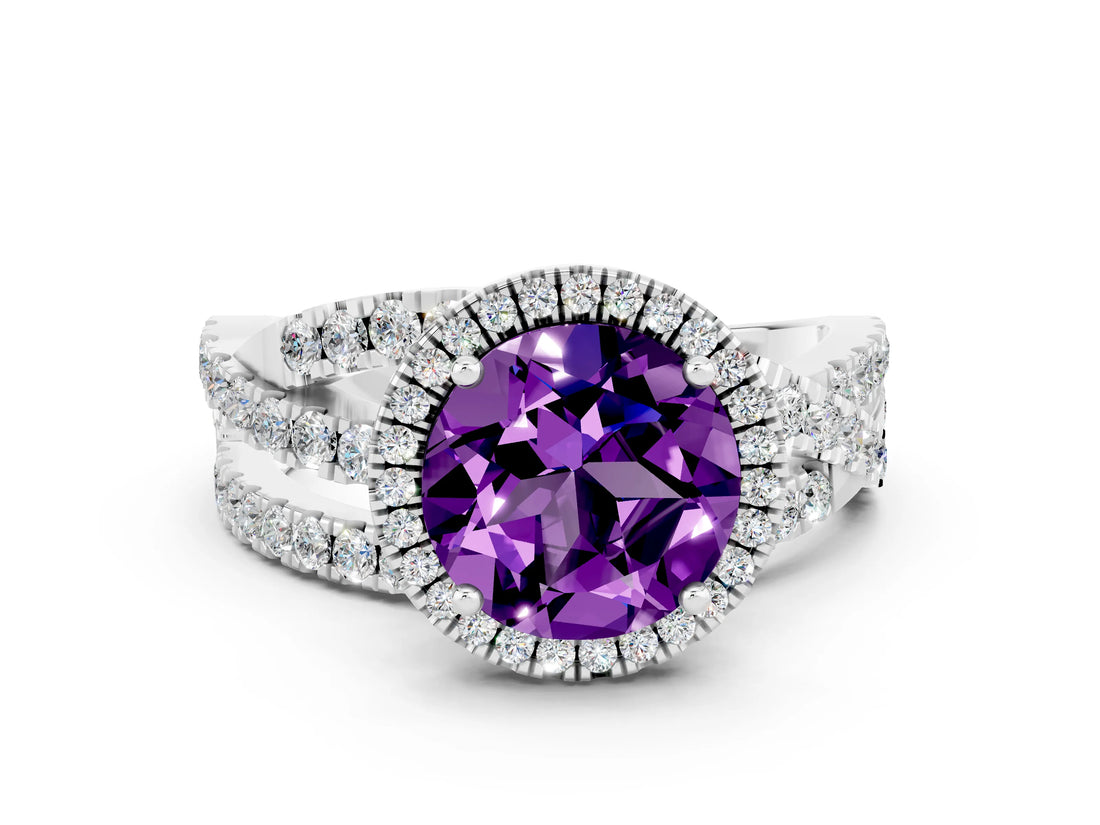 White gold Round Cut Cut Halo Split Shank Prong Setting Ring_12