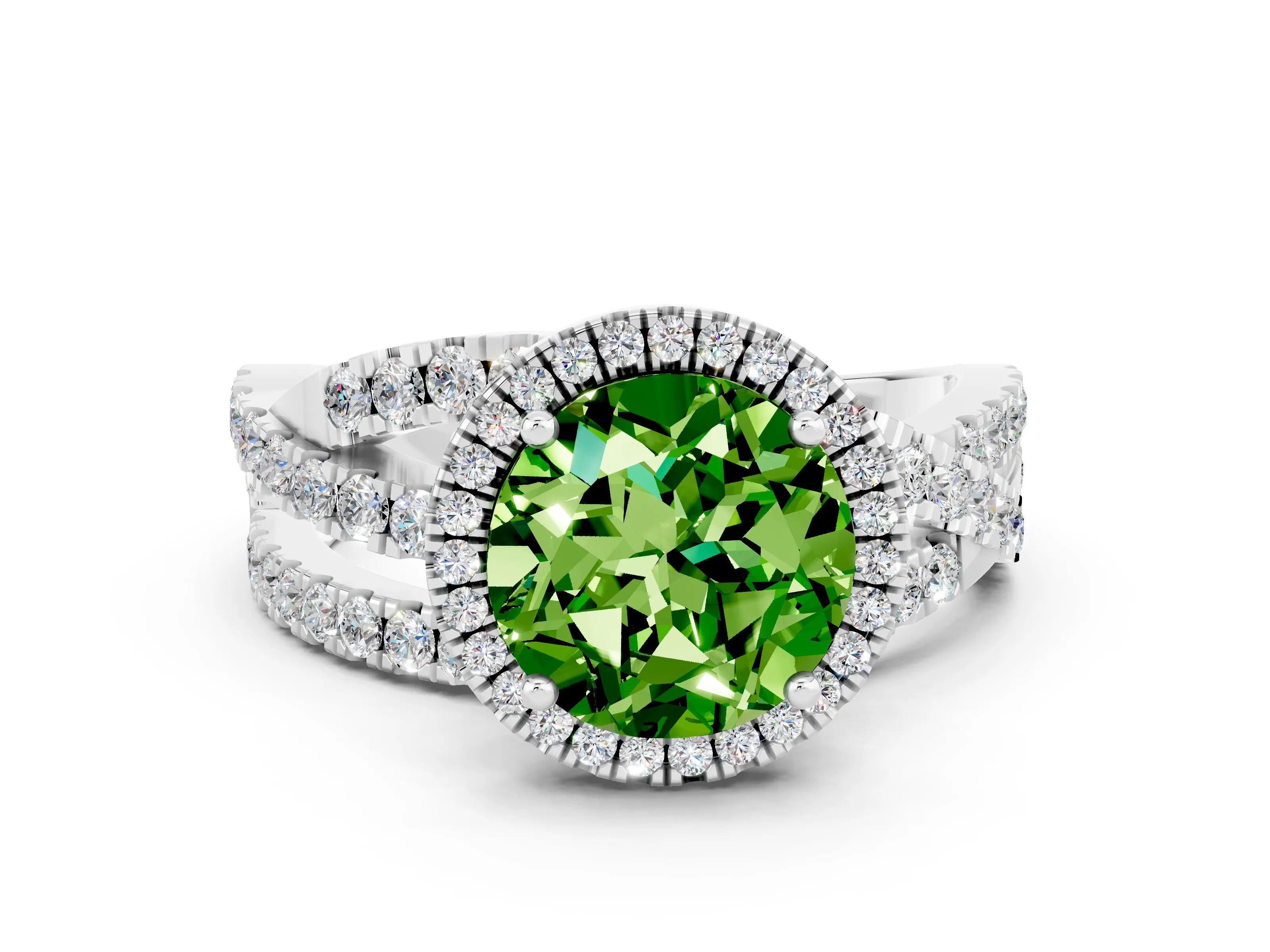 White gold Round Cut Cut Halo Split Shank Prong Setting Ring_12