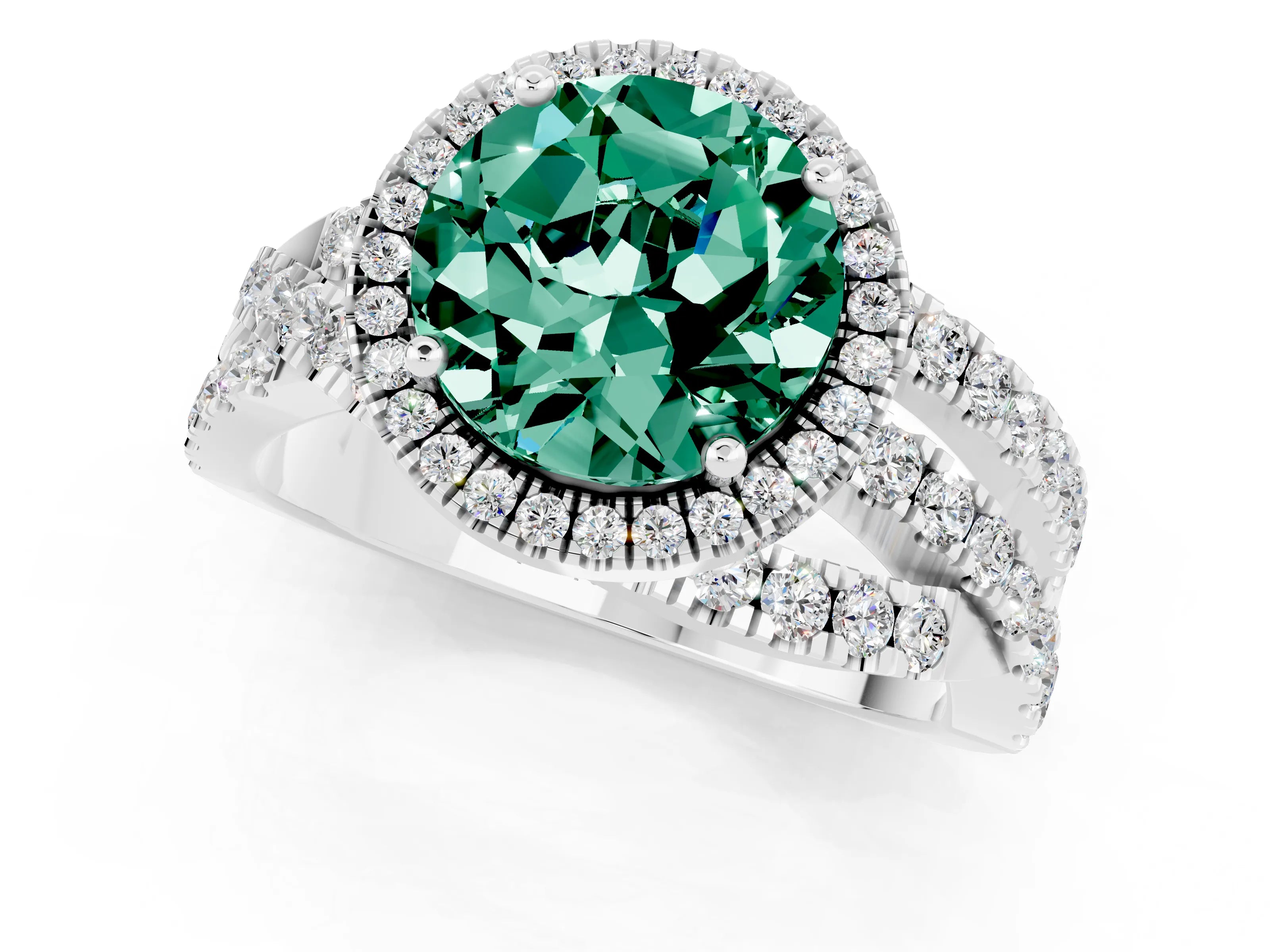 White gold Round Cut Cut Halo Split Shank Prong Setting Ring_13