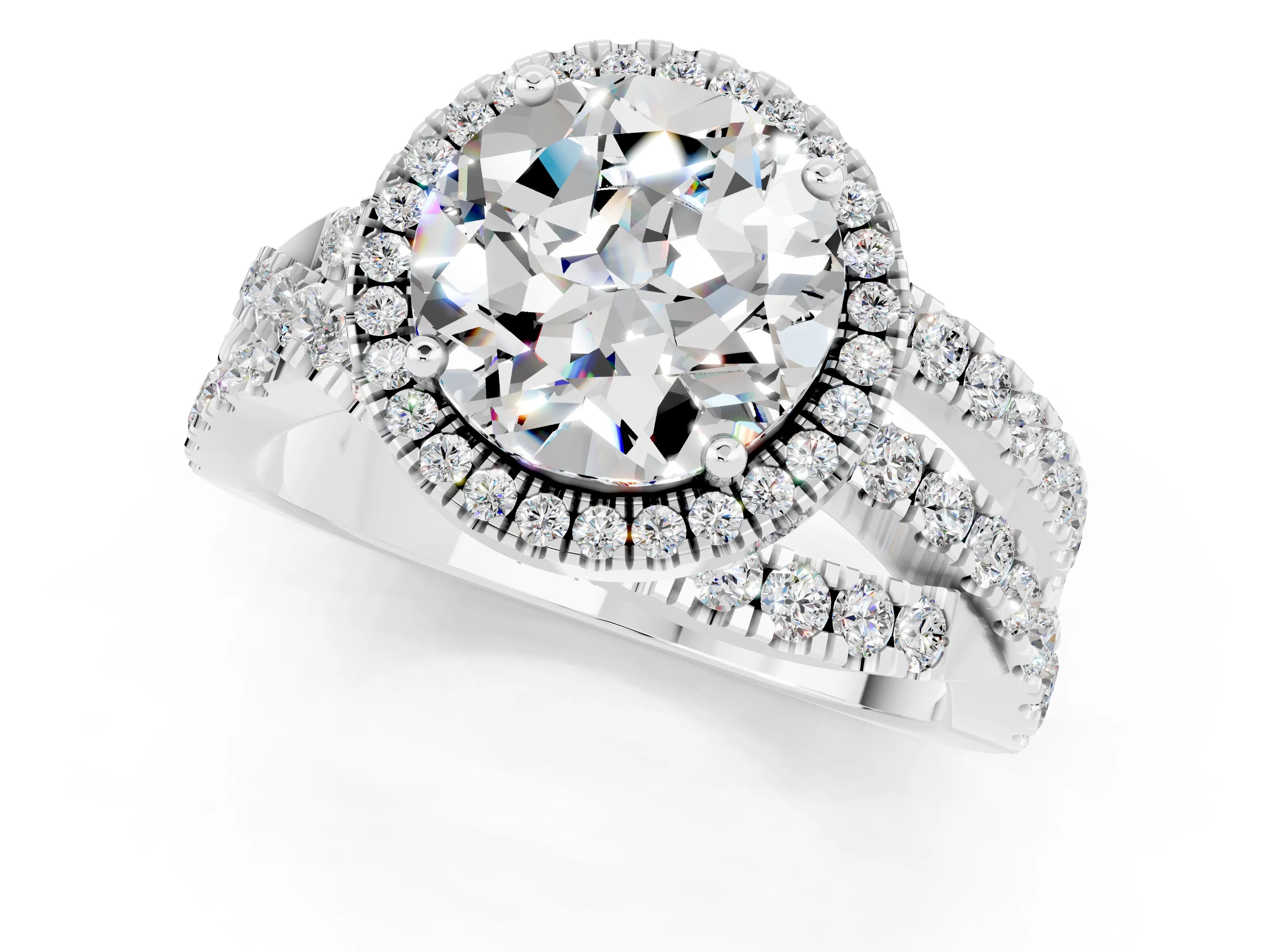 White gold Round Cut Cut Halo Split Shank Prong Setting Ring_13