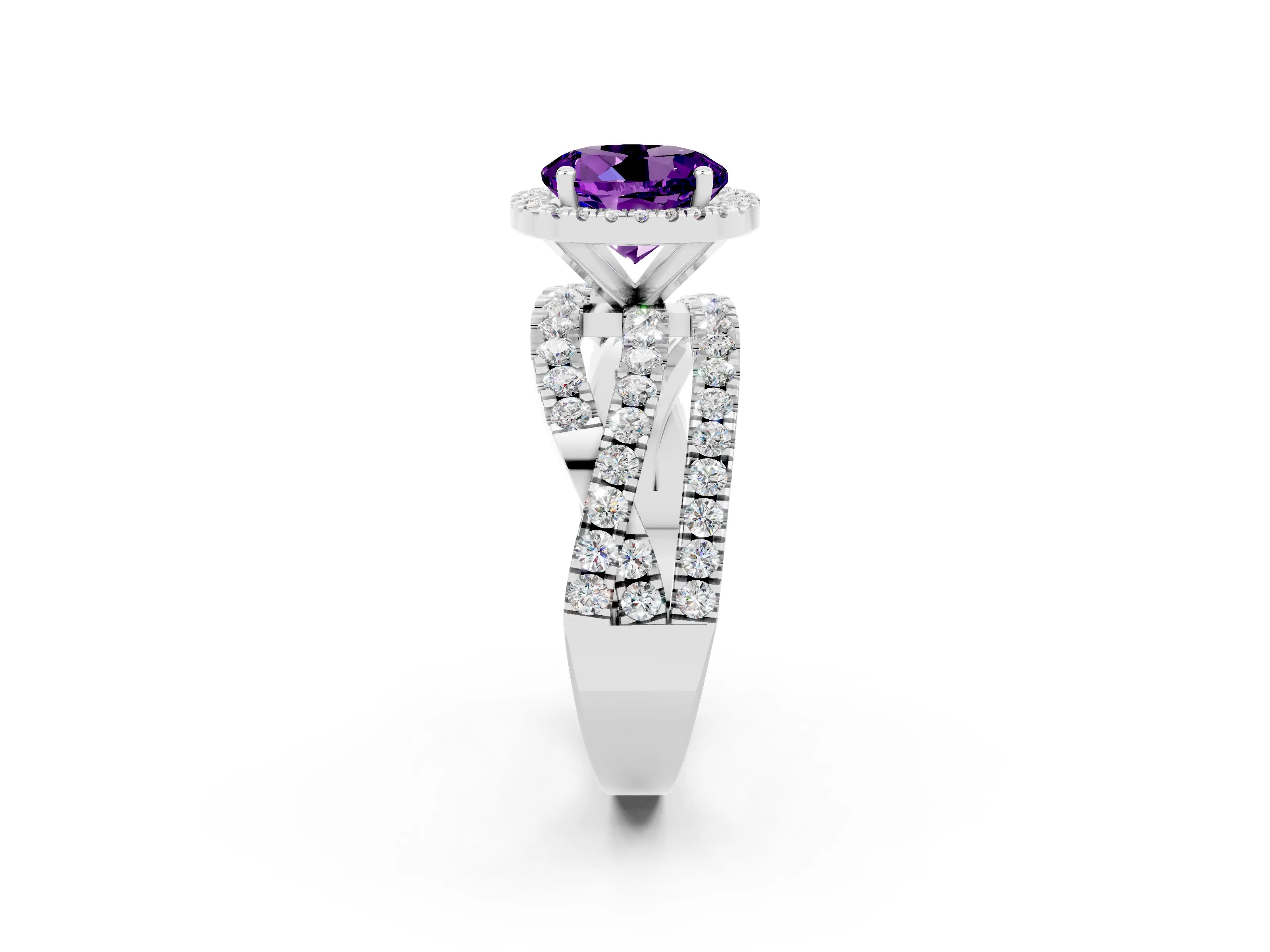 White gold Round Cut Cut Halo Split Shank Prong Setting Ring_14