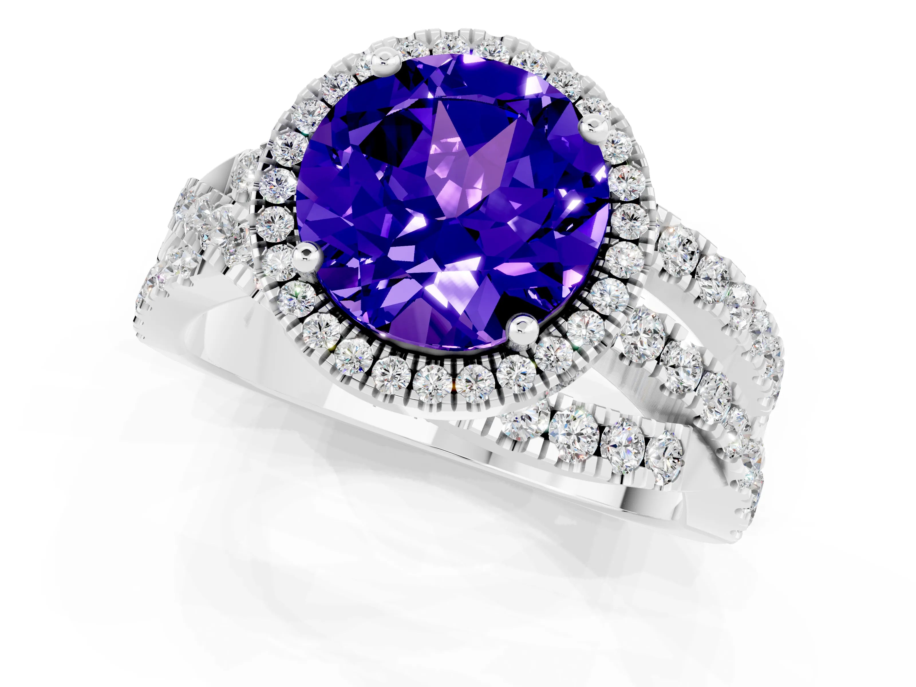 White gold Round Cut Cut Halo Split Shank Prong Setting Ring_1