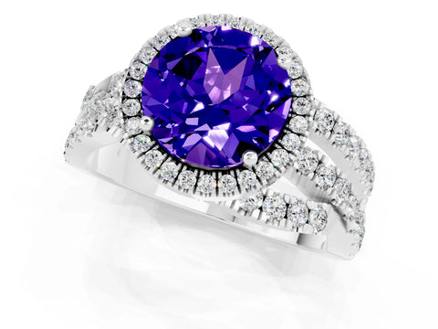 White gold Round Cut Cut Halo Split Shank Prong Setting Ring_1