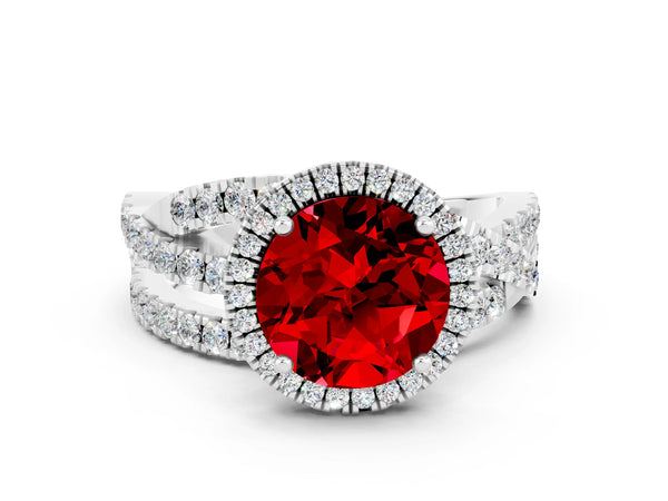 Platinum Round Cut Cut Halo Split Shank Prong Setting Ring