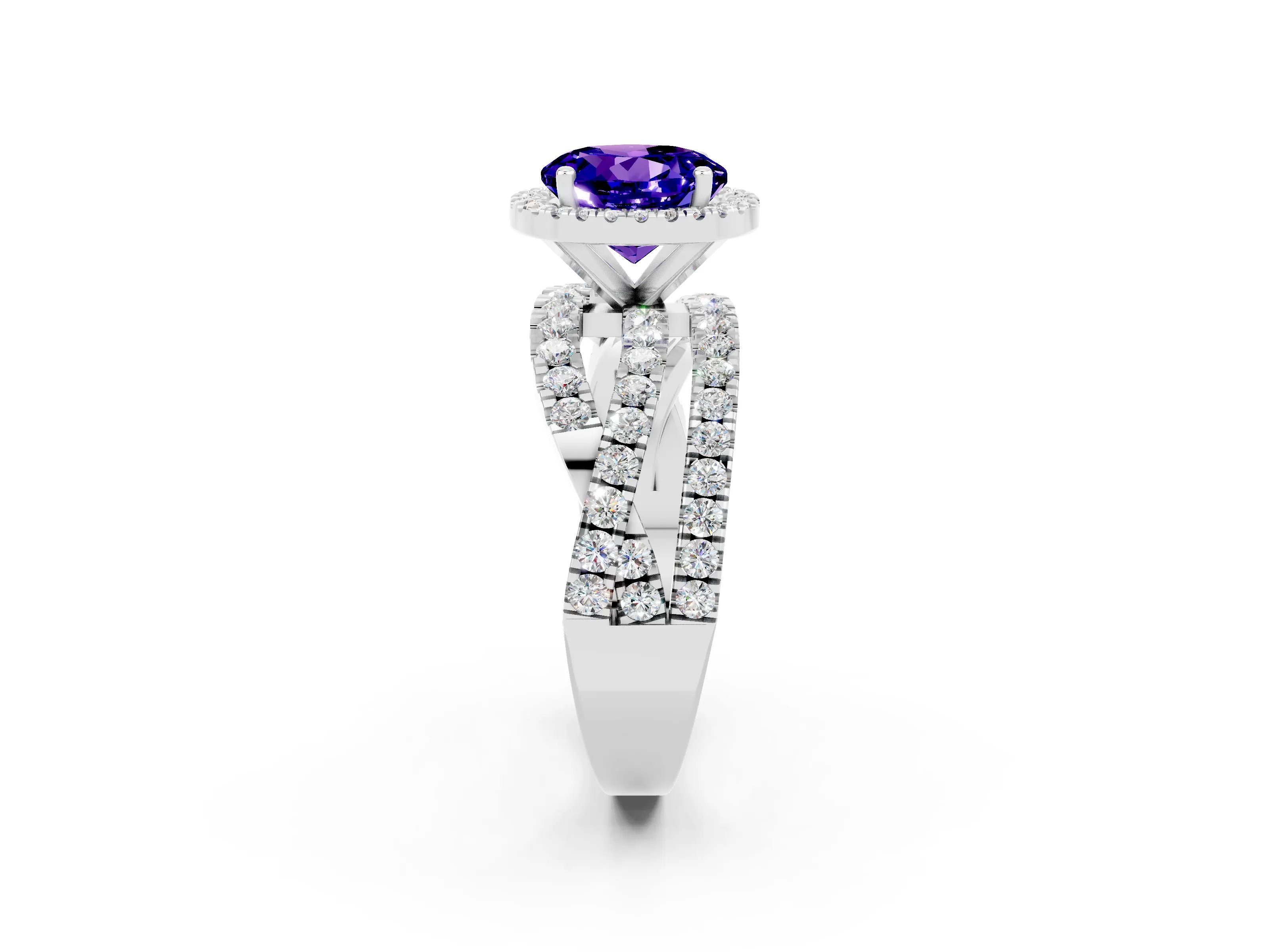 White gold Round Cut Cut Halo Split Shank Prong Setting Ring_2