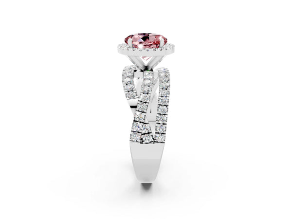 Silver Round Cut Cut Halo Split Shank Prong Setting Ring