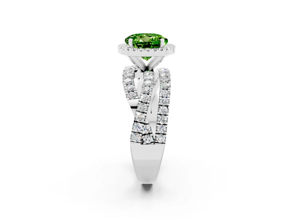 Platinum Round Cut Cut Halo Split Shank Prong Setting Ring
