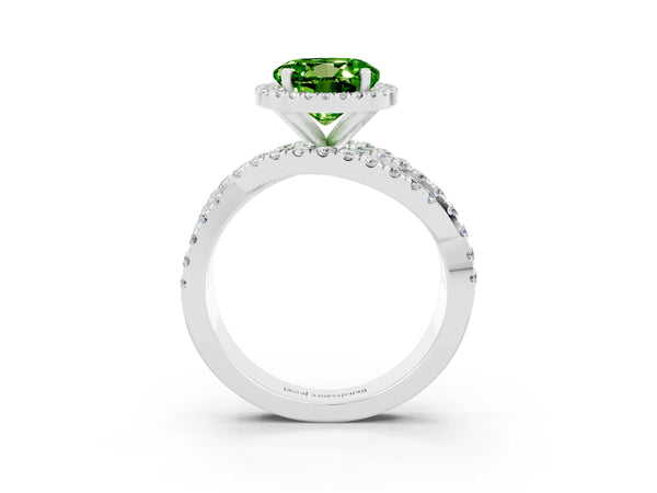 Silver Round Cut Cut Halo Split Shank Prong Setting Ring