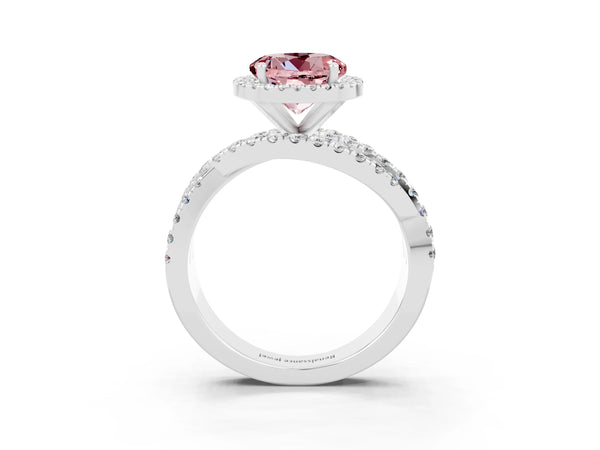 Silver Round Cut Cut Halo Split Shank Prong Setting Ring
