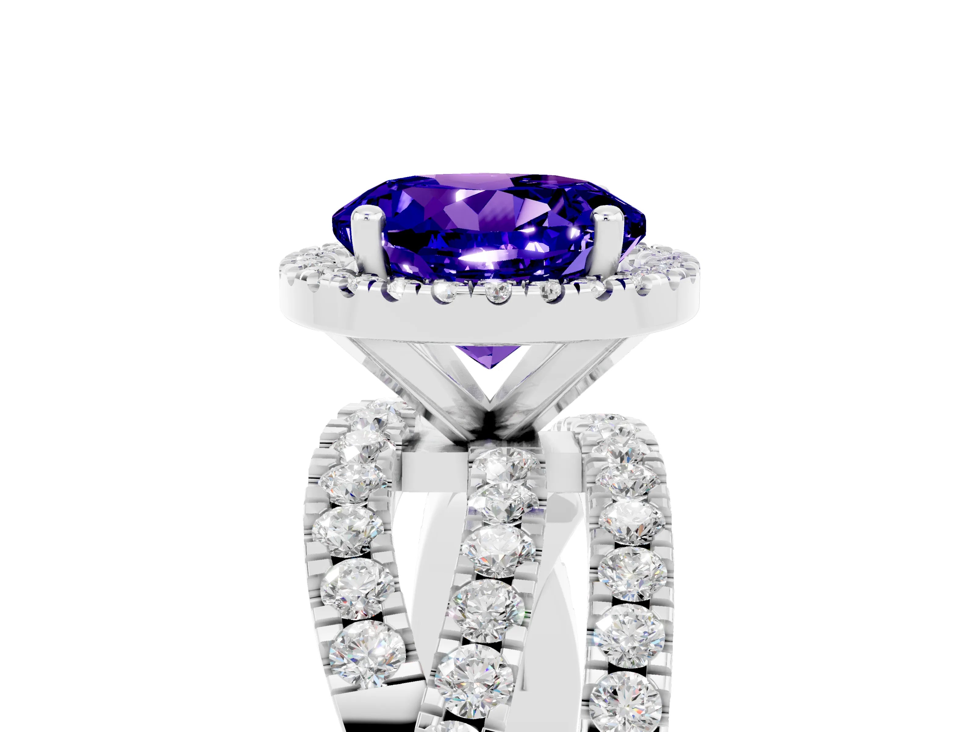 White gold Round Cut Cut Halo Split Shank Prong Setting Ring_5