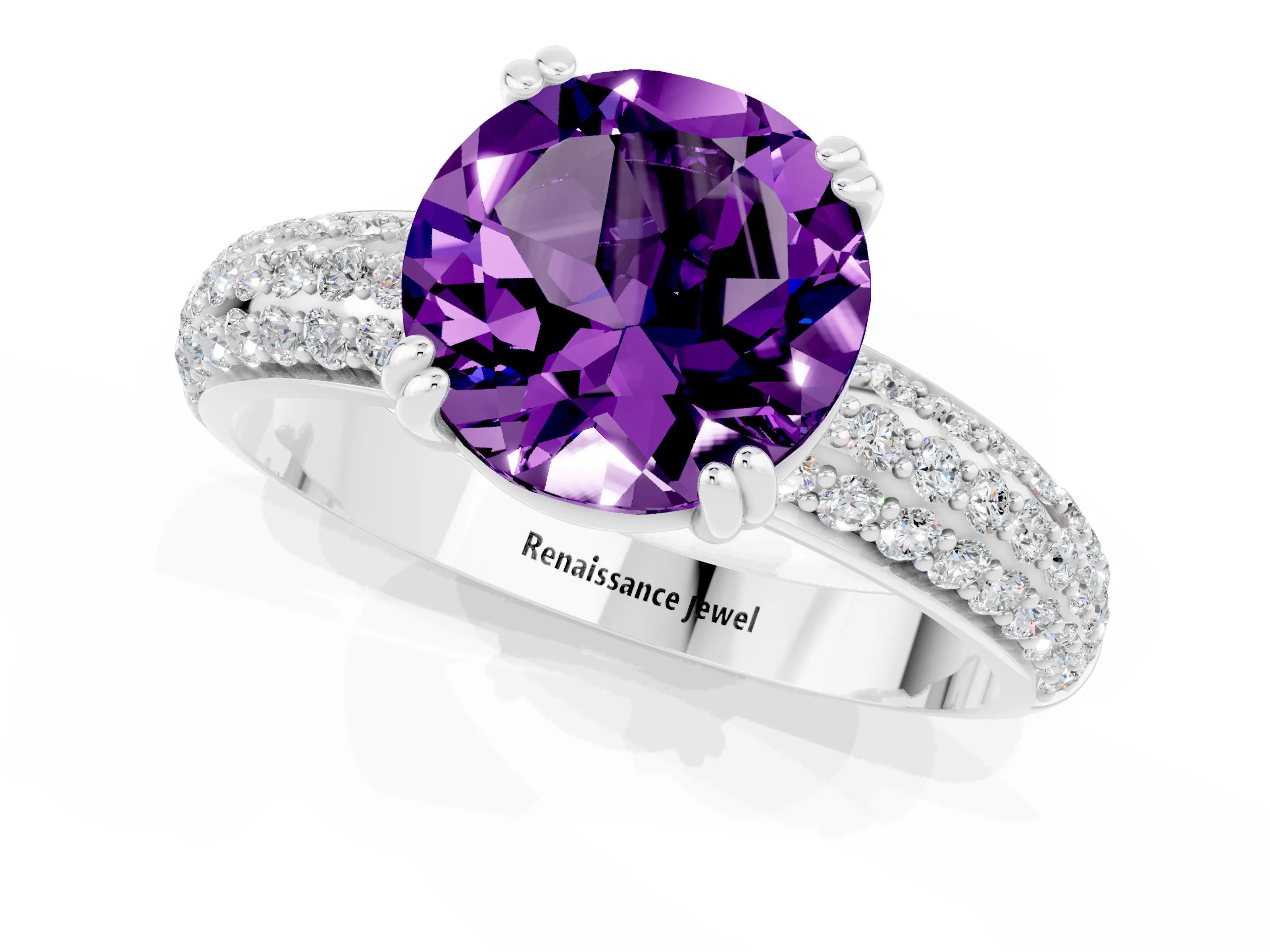 White gold Round Cut Cut Pave Diamond Engagement Ring with Channel Set Band and Four-Prong Setting_1