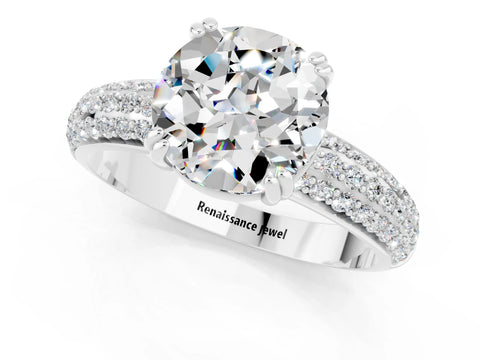 White gold Round Cut Cut Pave Diamond Engagement Ring with Channel Set Band and Four-Prong Setting_1