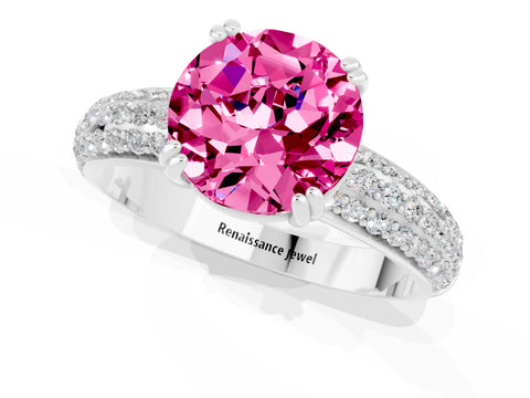 White gold Round Cut Cut Pave Diamond Engagement Ring with Channel Set Band and Four-Prong Setting_1