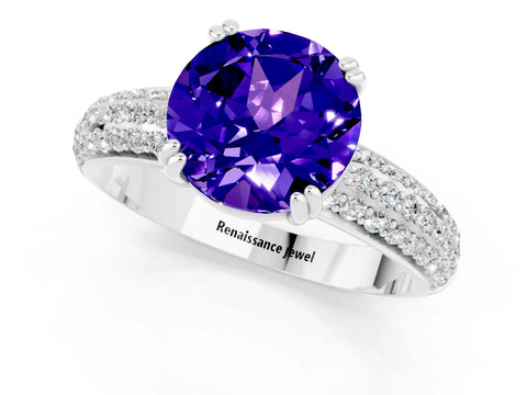 White gold Round Cut Cut Pave Diamond Engagement Ring with Channel Set Band and Four-Prong Setting_1