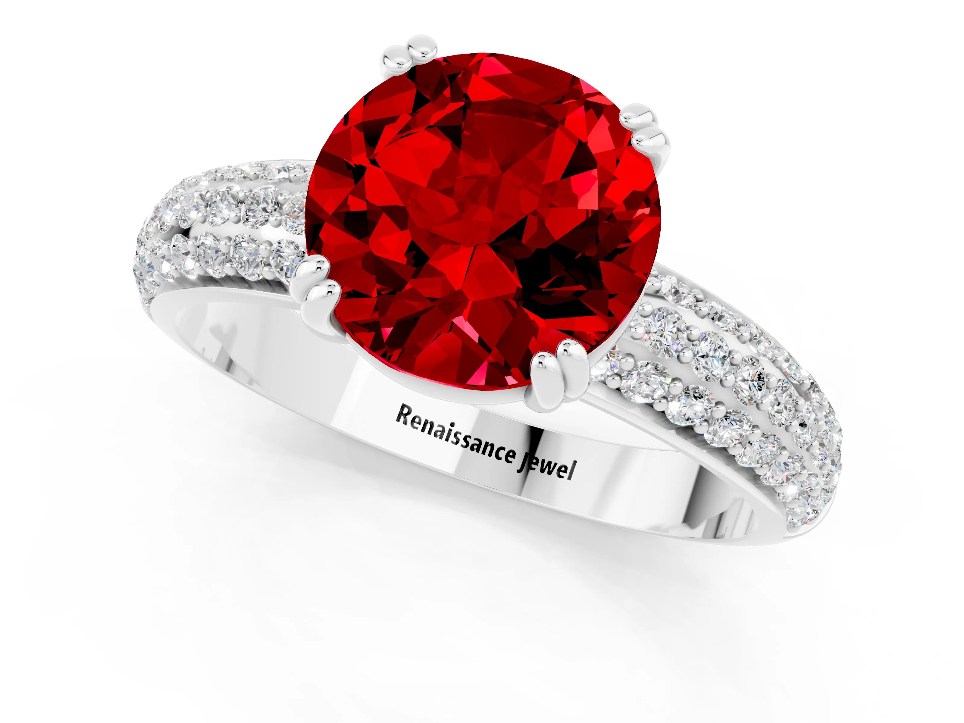 White gold Round Cut Cut Pave Diamond Engagement Ring with Channel Set Band and Four-Prong Setting_1